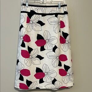 Womens Floral Print Skirt-Black, White, Pink. Pleats and Ribbon on Waist Sz 26W